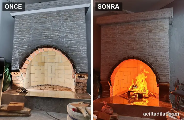 Taş Şömine İmalatı — önce ve sonra
